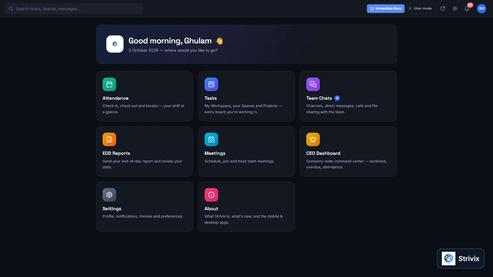 Strivix — Kanban task board with add-task space